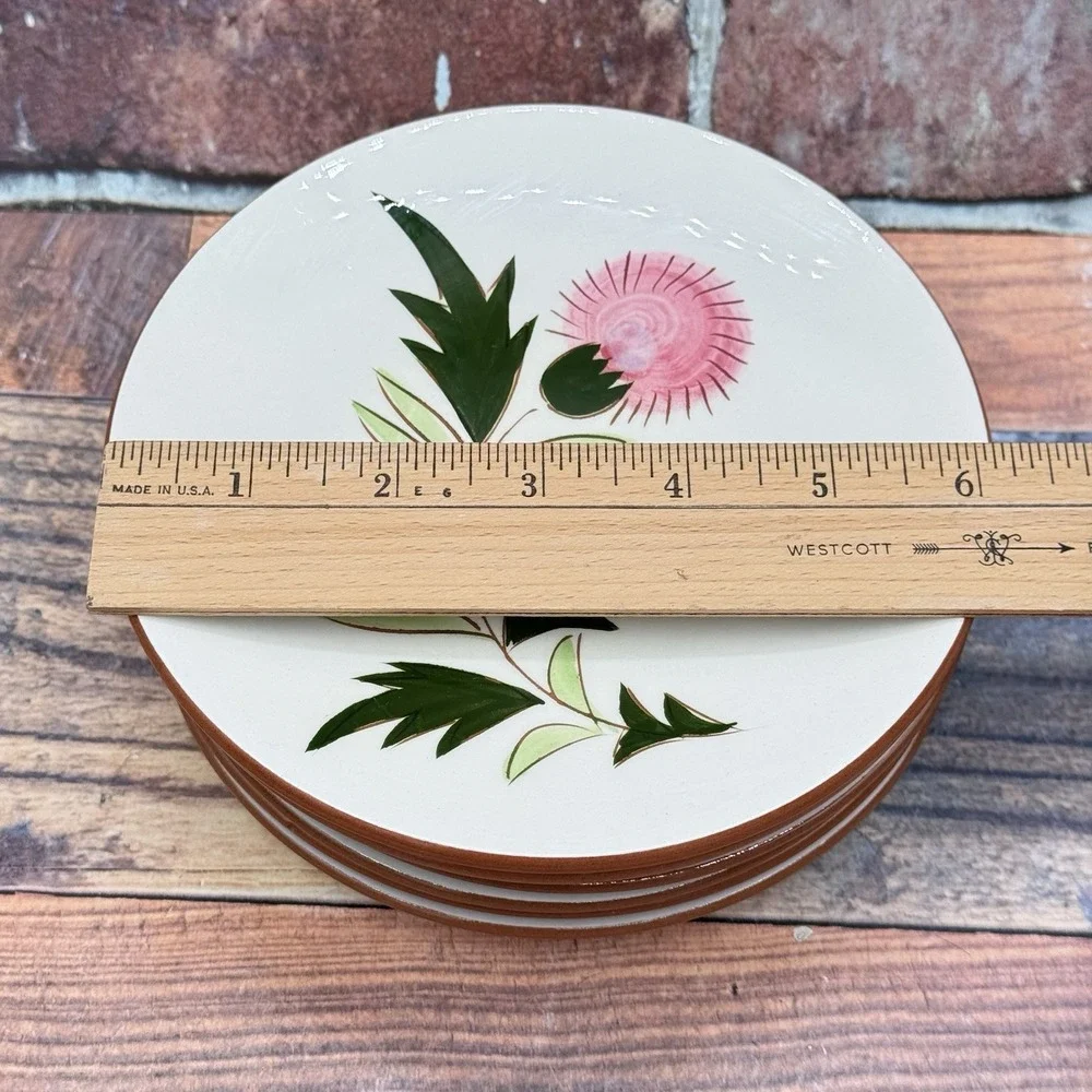 Stangl Pottery Pink Thistle Side Plates Bread Butter Set of 6 Vintage Cottagecor
